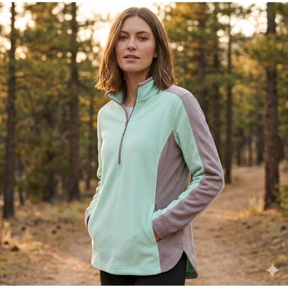 Old Navy Womens Size XXL Colorblock Fleece 1/4 Zip Pullover Mint Green Grey Soft